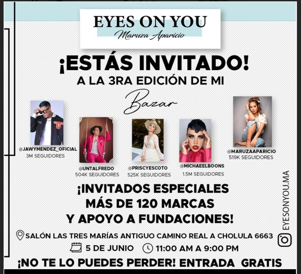 SE REALIZARÁ LA 3a. EDICIÓN DEL BAZAR “EYES ON YOU MARUZA APARICIO”.